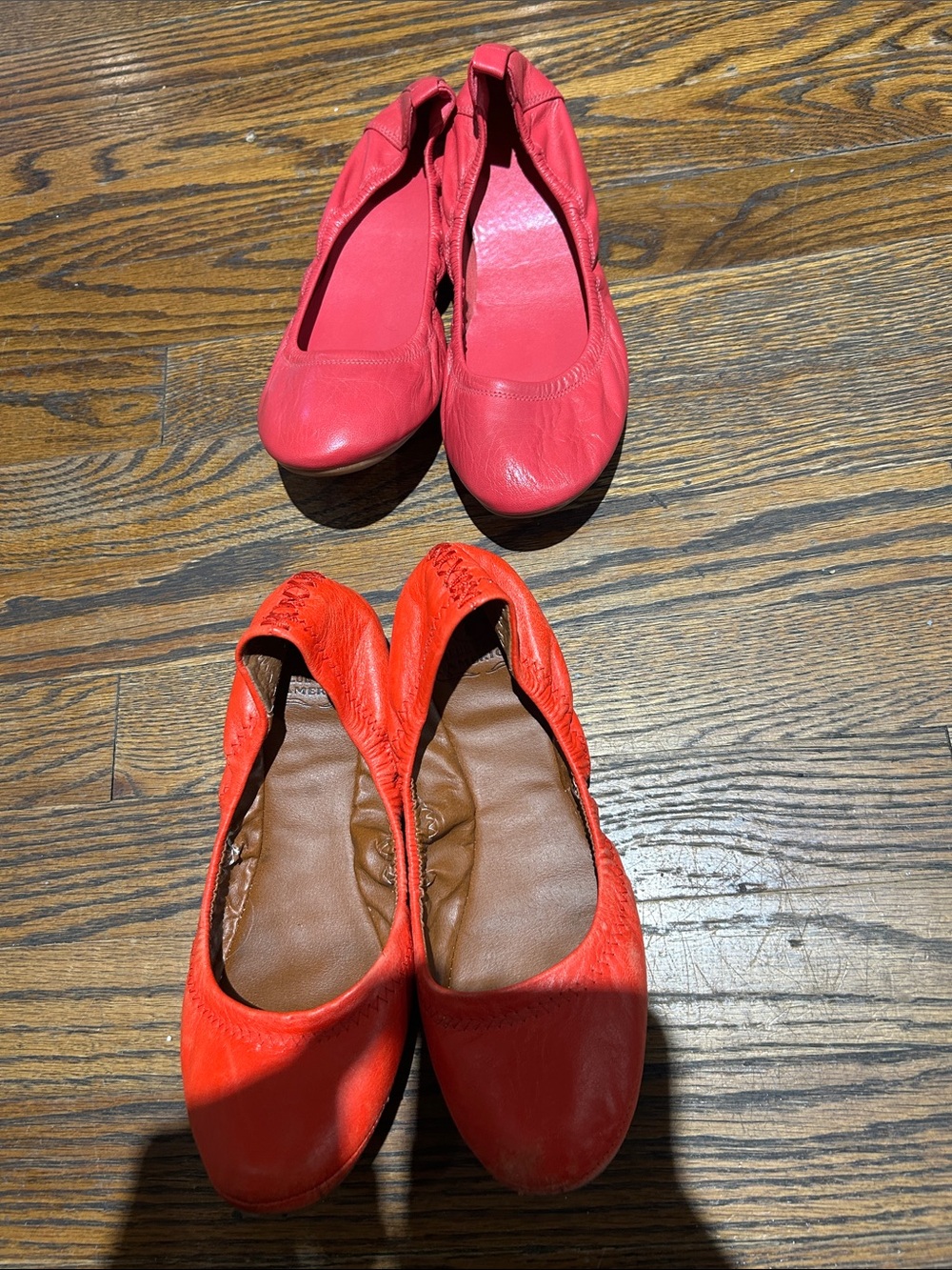 2 pair Red Ballet Flats (Lucky) & pink (Cole Han) Classic Comfortable Slip-On